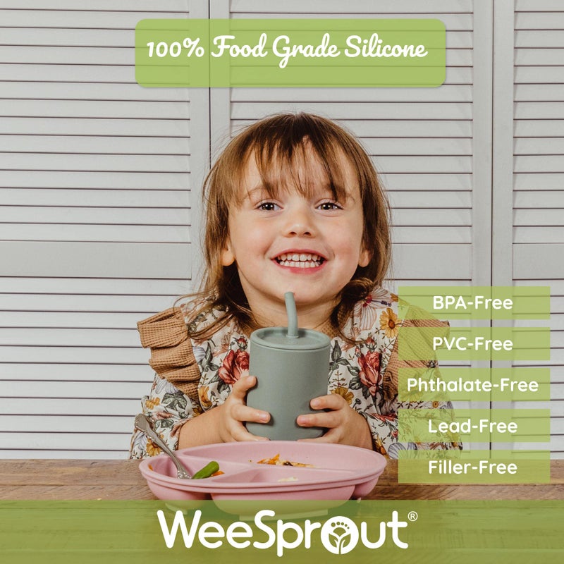 WeeSprout Silicone Baby Cups With Straws and Lids, 4 & 8 oz Options, Set of 2, Food Grade Toddler Training Container, Built In Straw Stoppers, Measurement Markings, Dishwasher Safe + Straw Cleaner - Image 4